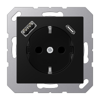 JUNG A Flow/A 550 Черный матовый Розетка с USB-зарядным устройством, тип A+С, SCHUKO A1520-15CASWM фото