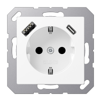 JUNG A Flow/A 550 Белый матовый Розетка  с USB-зарядным устройством, тип A + С, SCHUKO A1520-15CAWWM фото