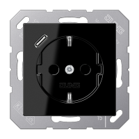 JUNG Розетка SCHUKO® с USB-зарядным устройством, тип С термопласт черный A1520-18CSW фото