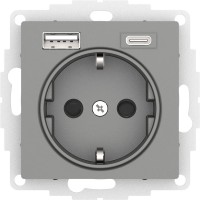 AtlasDesign Розетка 16А с USB A+C (5В/2,4А/3 А, 2х5В/1,5А), цвет сталь ATN000932 фото