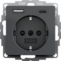 Gira S-55 Антрацит Розетка с з/к, шт, с USB двойн.A /C 245928 фото