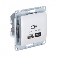 Glossa USB Розетка A + тип-C 45W высокоскоростная зарядка QC, PD, цвет перламутр GSL000629 фото