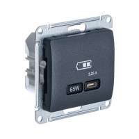 Glossa антрацит USB розетка тип-C 65W высокоскоростная зарядка QC, PD, механизм GSL000727 фото