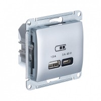 Glossa USB Розетка A + тип-C 45W высокоскоростная зарядка QC, PD, цвет алюминий GSL000329 фото