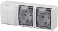 ЭРА Блок две розетки+выключатель двойной IP54, 16A(10AX)-250В, открытая установка, Эксперт, белый Б0027675 фото
