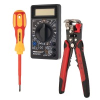 Набор инструментов электромонтажника 3 предмета 1 нож для резки кабеля, 1 крестовая отвертка PH 1 измерительный инструмент Rexant 13-3012-10 фото