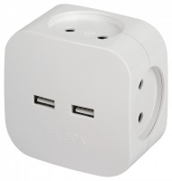 ЭРА Разветвитель электрический ЭРА SP-4-USB-W на 4 розетки 220V + 2xUSB 2400mA, без заземл 10А (белый) Б0049532 фото