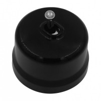 BIRONI Лизетта Пластик Черный Выключатель кнопочный 1-клавишный (тумблерный), ручка Серебро B1-230-23-S-PB фото