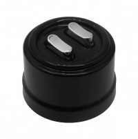 BIRONI Лизетта Пластик Черный Выключатель кнопочный проходной 2-клавишный (клавишный), ручка Серебро B1-222-23-S-PB фото